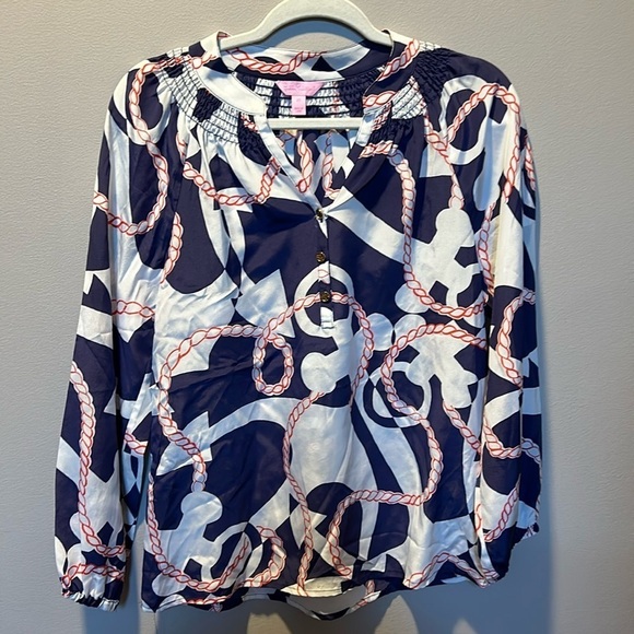Lilly Pulitzer Elsa Silk Blouse Booze Cruise Nautical Size XS - Picture 1 of 13